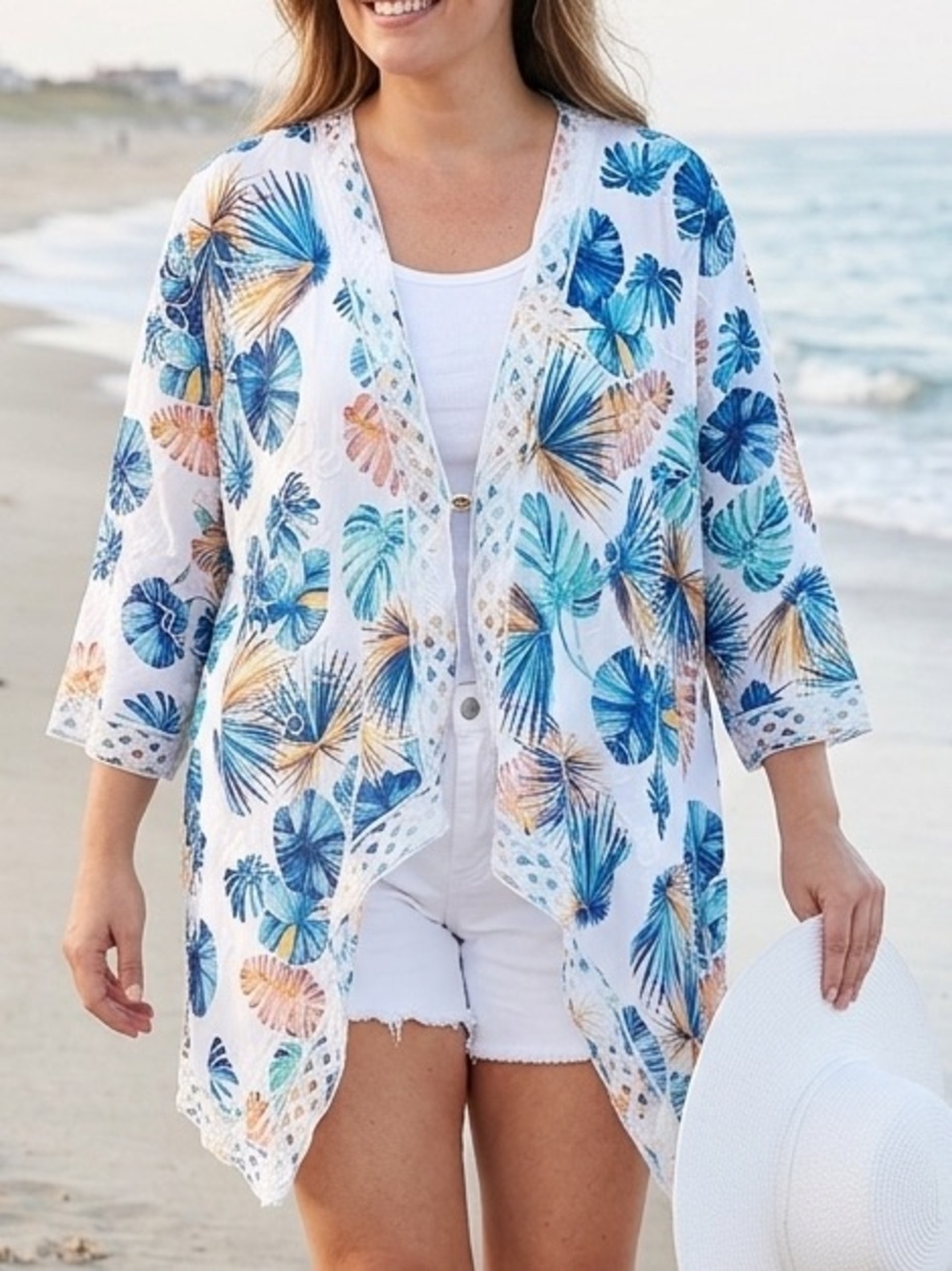 Chicos Tropical Embroidered Rayon Cover Up 3(XL) Bohemian Resort Coastal Beachey